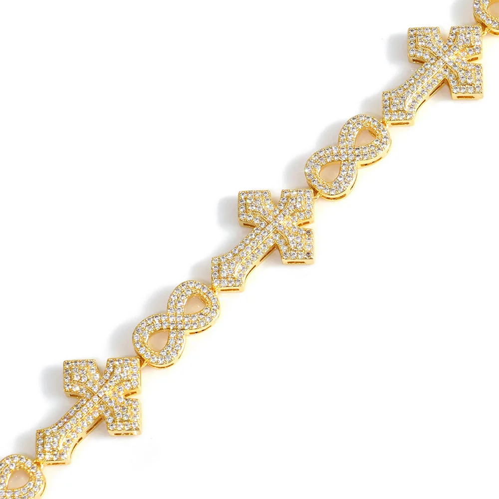 

Cross Hip-hop Cuban Chain ice Cube Zirconia 8-shaped Chain Loop Infinite Chain Spring Buckle Suitable for Both Men and Women