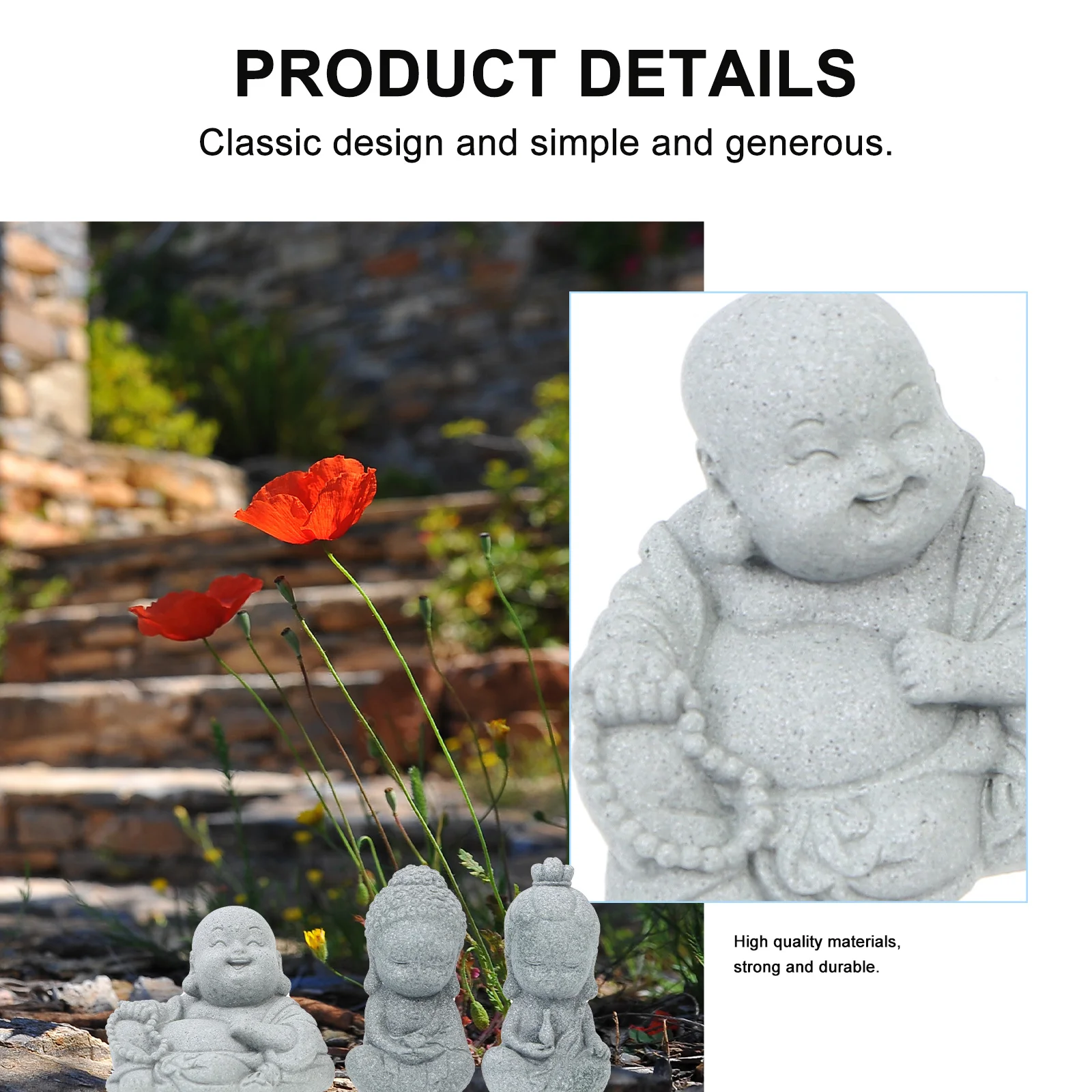 

3pcs Buddha Statue Sandstone Craft Light Grey Creative Landscape Prop For Mini Garden Home Office Desktop Ornament Chinese