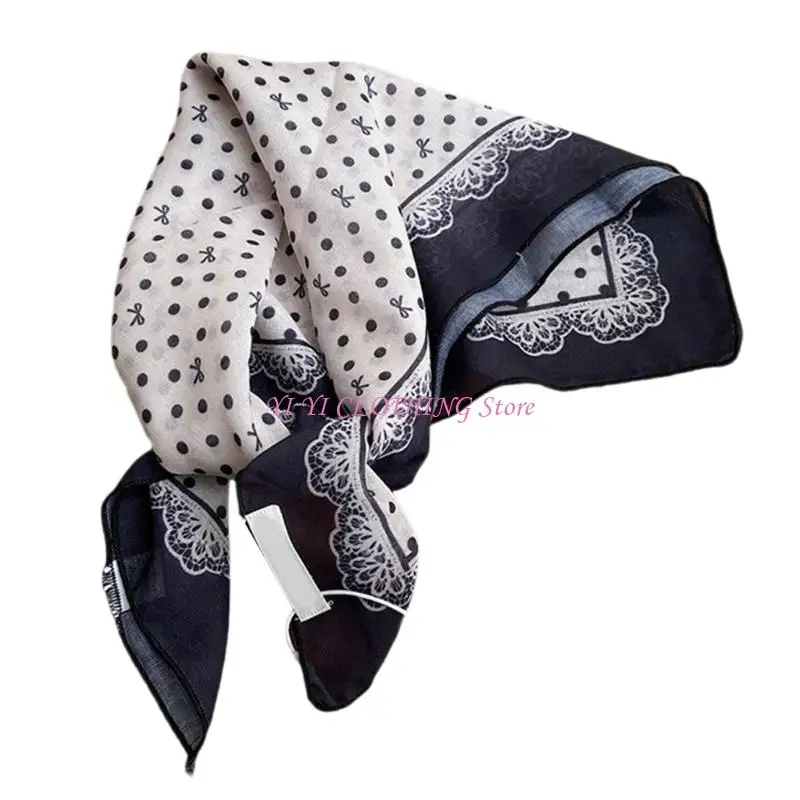 

N5KF French Scarf Dots Linen Blend Lightweight Foldable Women Bandana Summer Essential