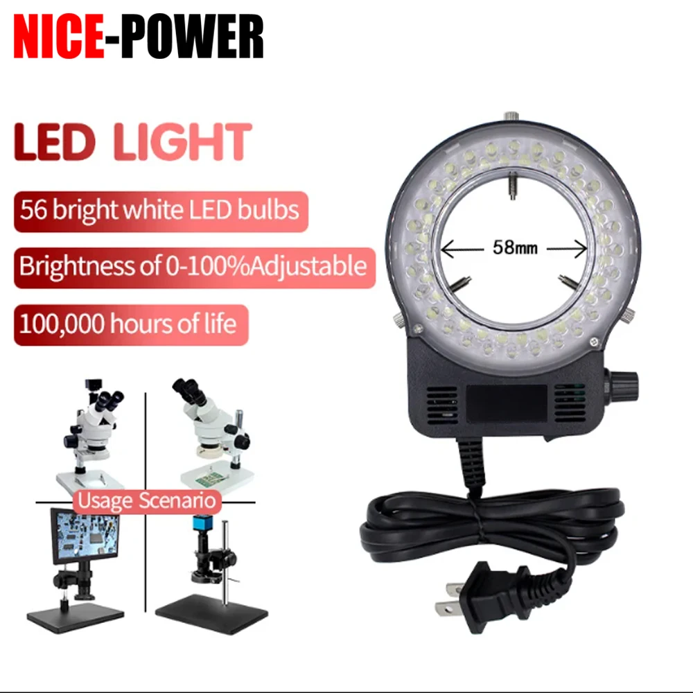 LED Ring Light Source Illuminator Lamp for Industrial Microscope Color Temperature is 6500K and The Brightness is Adjustable