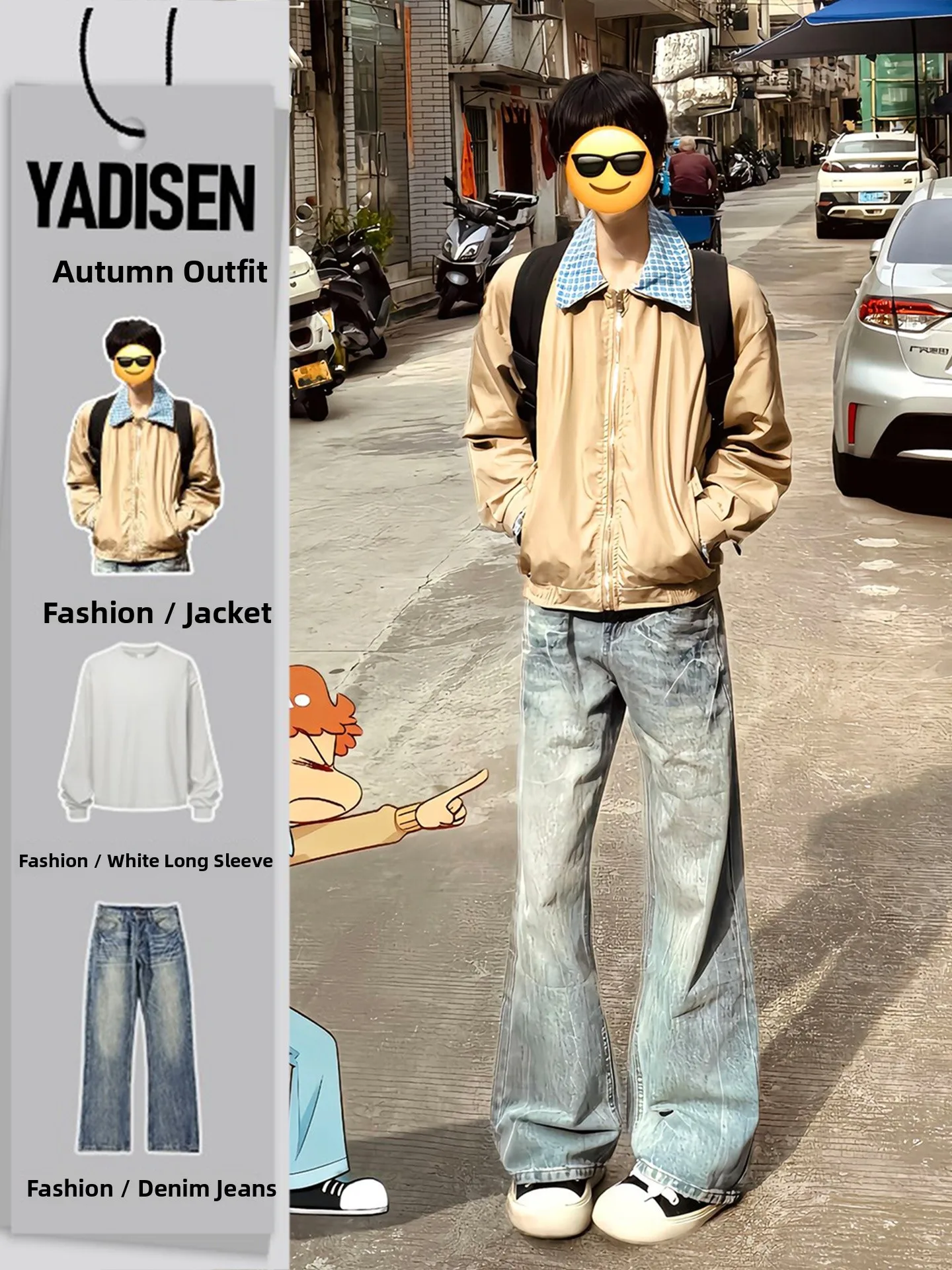 

Blue Lightning Men's Jeans ort Jaet Splicing Pattern Korean Sle Early Autumn Faion Set Youth Long Sve Pants