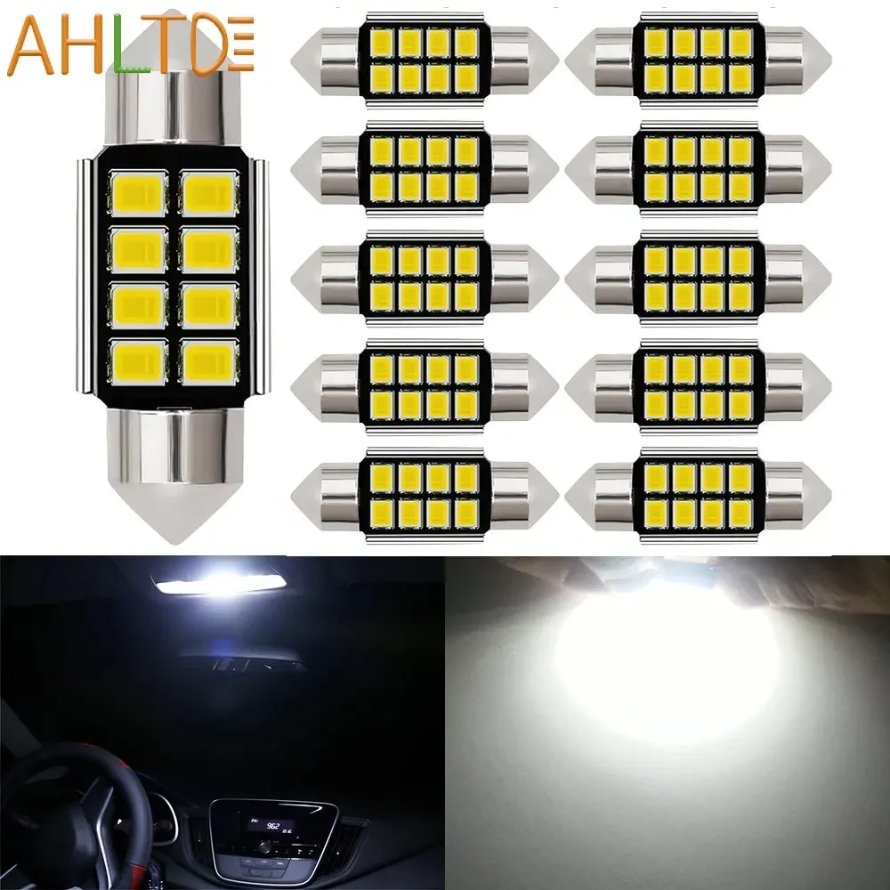 10PCS Car Bulbs Reading License Plate Light 31/36/39/41mm 2835 White 8Led Dome Festoon Clearance Led Canbus C5W Door Backup Lamp