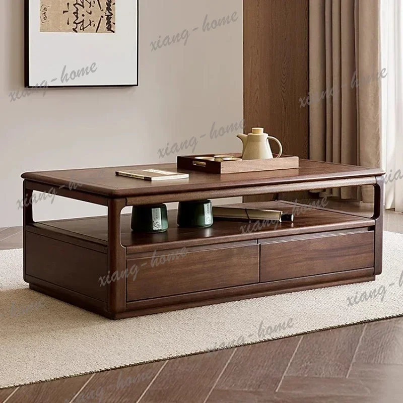 LJY Luxury Design Coffee Table Kitchen Four Drawer Storage Mesas Nordic Chinese Side Table Walnut Wood Living Room Furniture