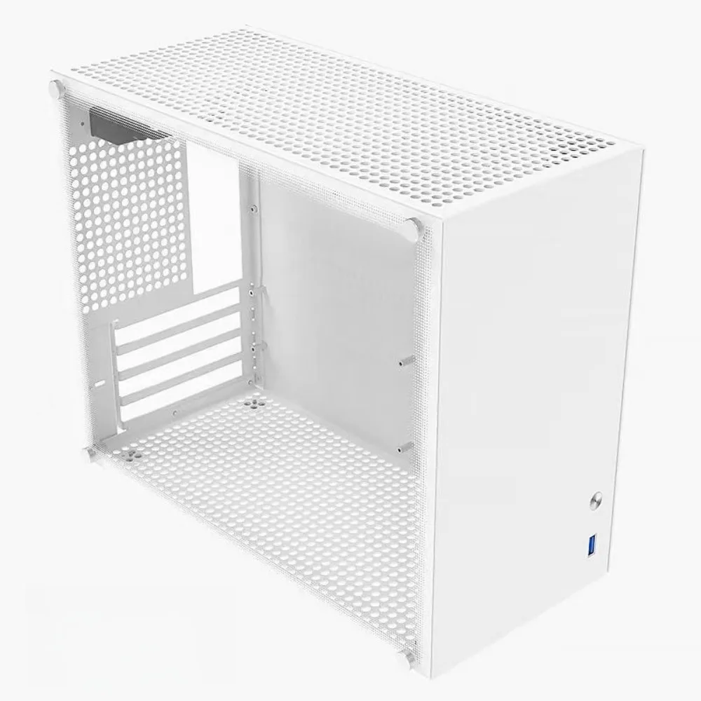 C2P All Aluminum ATX Power White Chassis Side Transparent Graphics Air Cooled Mini Desktop PC Case