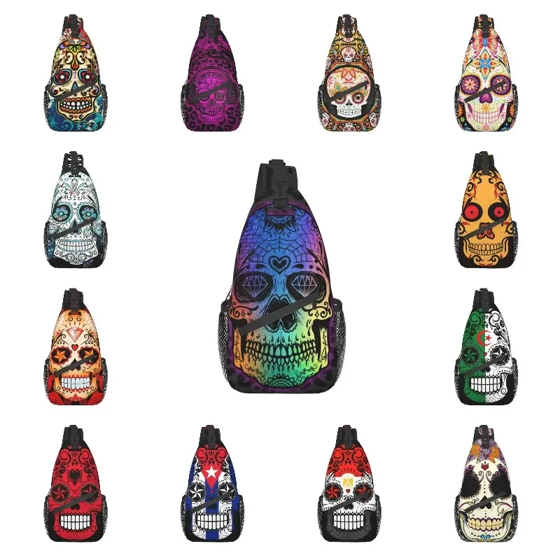 Custom Sugar Skull Sling Bag for Men Fashion Shoulder Crossbody Chest Backpack Cycling Camping Daypack