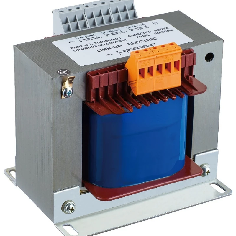 TDB Series 800VA  Isolation Transformer with Rectifier control Input: 200,220,230,240V Output: 207V/1.58A, 220V/1.58A,