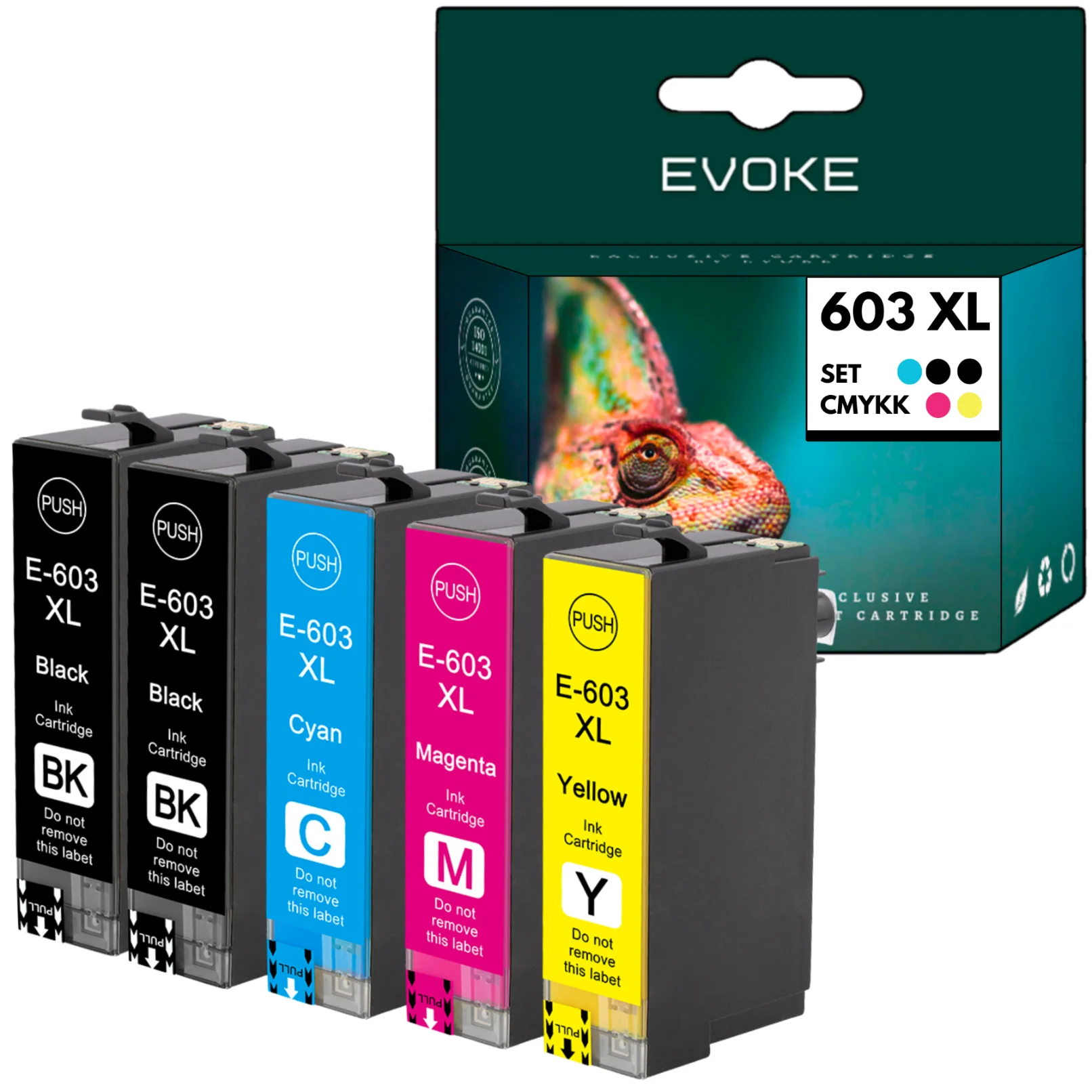 Evoke Compatibele Inkt voor Epson 603XL 603 XL T03A6 5X:2X Zwart+Cyaan+Magenta+Geel 62 ml 4610 Stron Expression Home Xp-2100 2105 2150 2155 3100 3105 3150 3155 4100 4105 4150 4155; Workforce