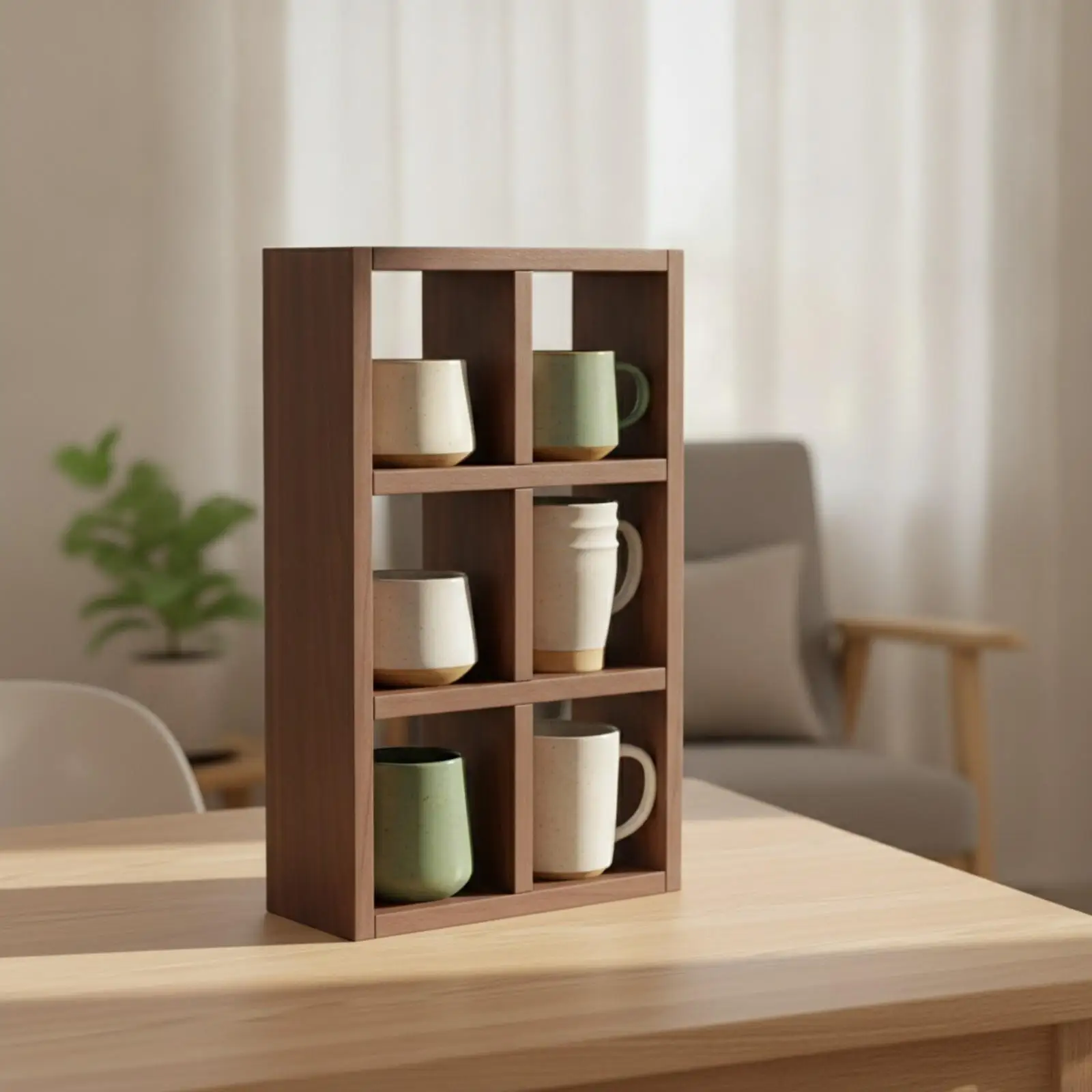 Solid Wood Wall Shelf with Compartments Fully Assembled Rack with 6 Compartments
