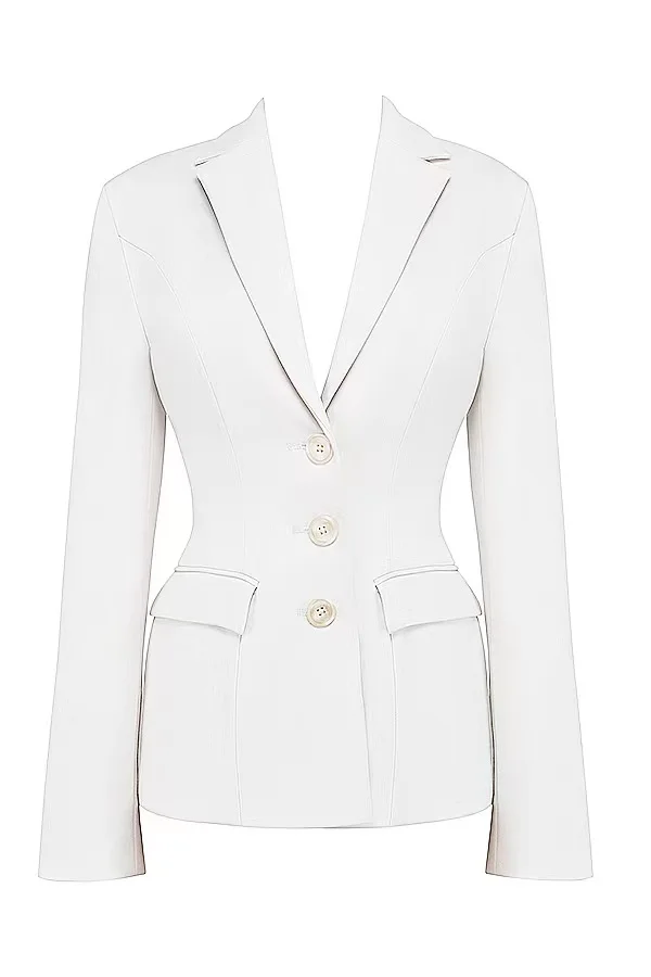 Tesco-Blazer Blanc Trempé pour Femme, Vêtement de Travail, Col en V, Coupe Cintrée, Veste Élégante, Français, Manteau à Col Rabattu