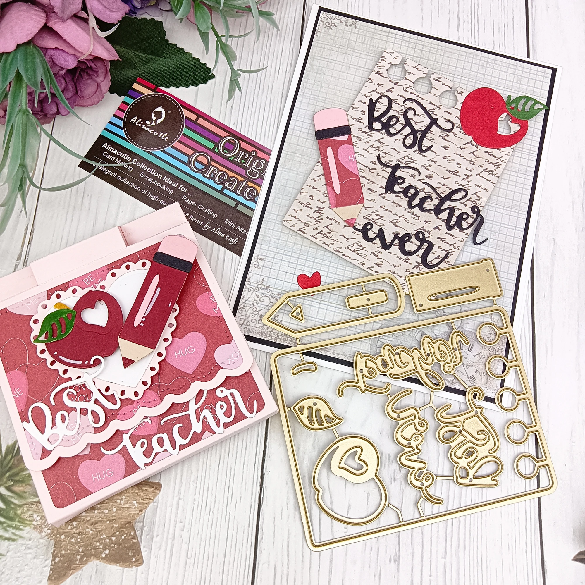 Beste Lehrer-Bleistift-Metall-Stanzformen, gestanzt, goldene Stanzformen für Geschenkverpackung, Papierhandwerk, handgefertigte Kartenherstellung, DIY-Grußkarten