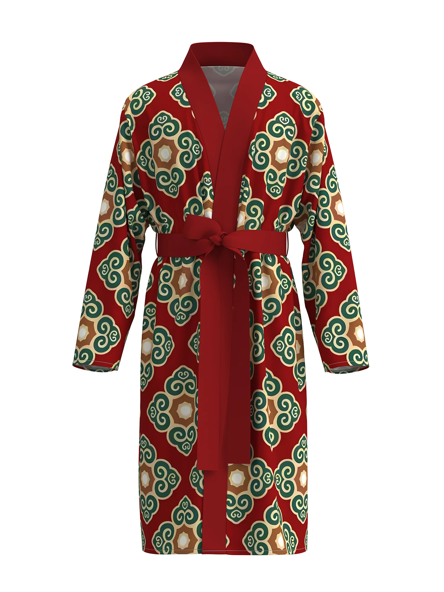

Men's 3D printed bathrobe with auspicious cloud pattern, skin-friendly, quick-drying, spring and autumn thin style with belt