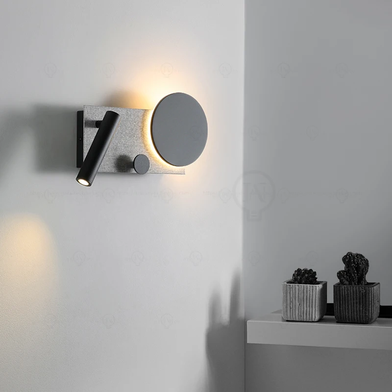 Bedroom bedside wall lamp with switch and spotlight, simple and modern Nordic creative personality, adjustable angle wall lamp