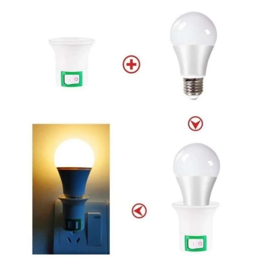 Uookzz-Base de Luz LED com On Off Botão Interruptor, Soquete Masculino, Suporte da lâmpada, Adaptador Bulb, Tipo de Alimentação AC, 220V, Plug UE, Conversor, E27