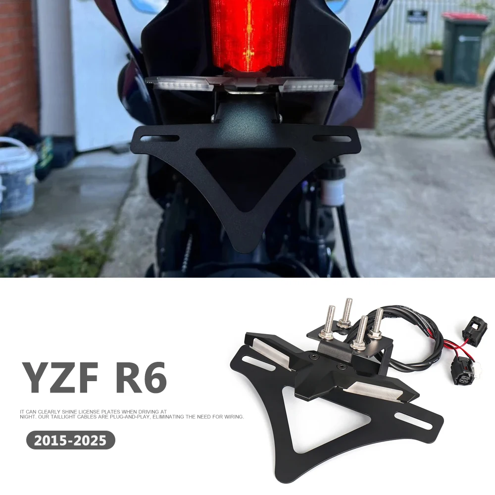 

Motorcycle LED Rear Tail Tidy Fender Eliminator License Plate Holder Bracket For Yamaha YZF-R6 YZF R6 YZFR6 2015-2025 2024 2023