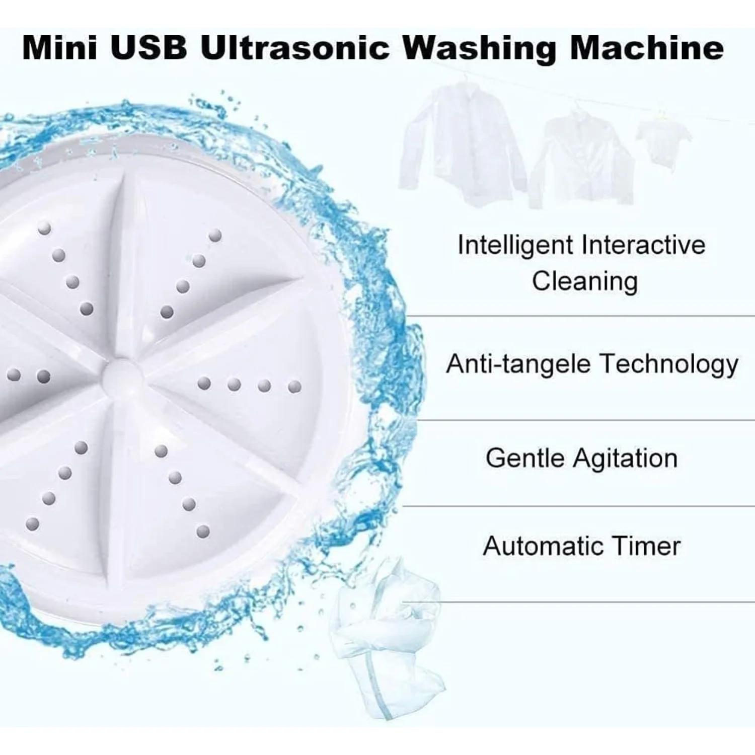 Portable Mini Washing Machine,3 In 1 Automatic Machine Ultrasonic Lightweight Turbo Washer With USB Cable,for Trave