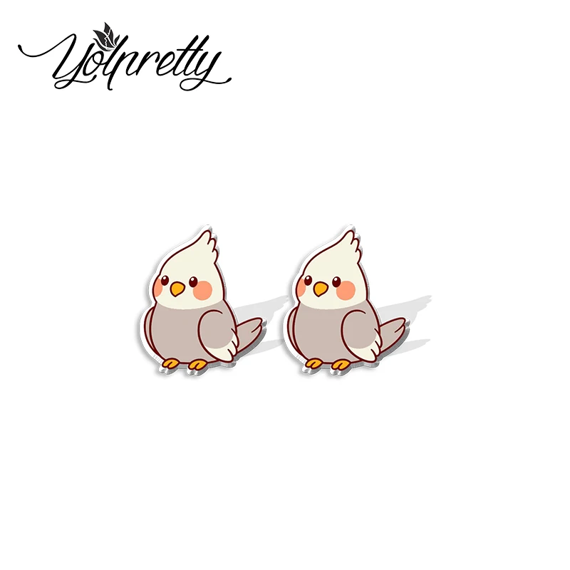 2021 New Cute Cartoon Pet Birds Cockatiel Parakeet Canary Parrots Handcraft Acrylic Epoxy Stud Earrings