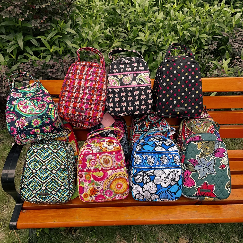 

New color pure cotton environmentally friendly floral lining waterproof student lunch bag insulation bag lightweight handbag