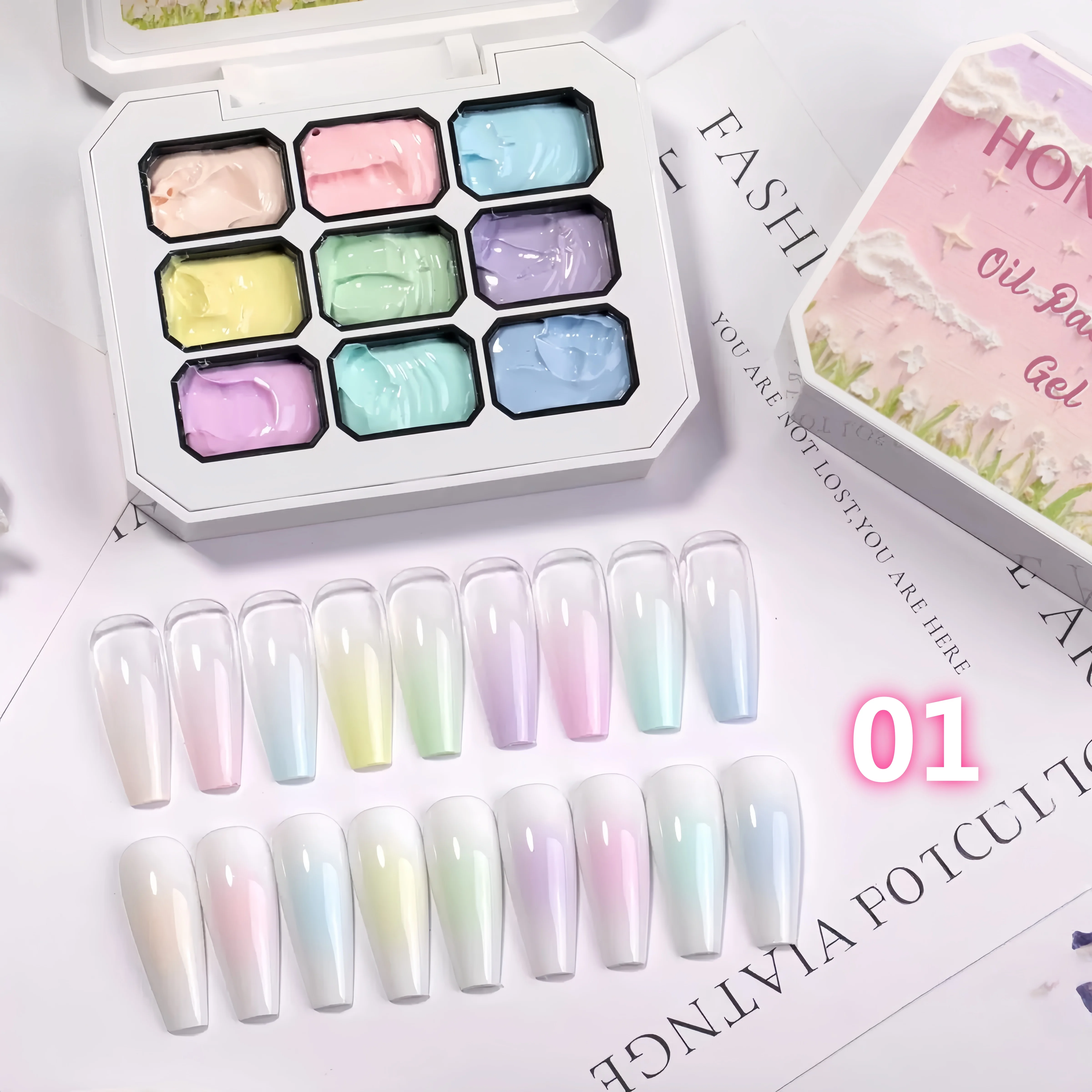 9-Color Dopamine Macaron Series Oil Painting Gel, Nail Art Gel, High Saturation Cream Texture, Tapping Gradual Nail Gift Box