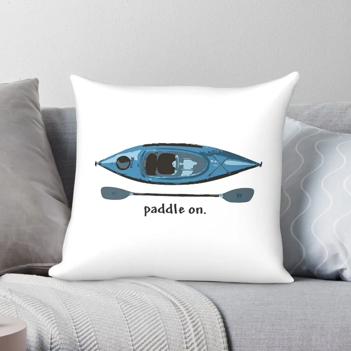 Blue Kayak With Paddle Square Pillowcase Polyester Linen Velvet Creative Zip Decorative Throw Pillow Case Home