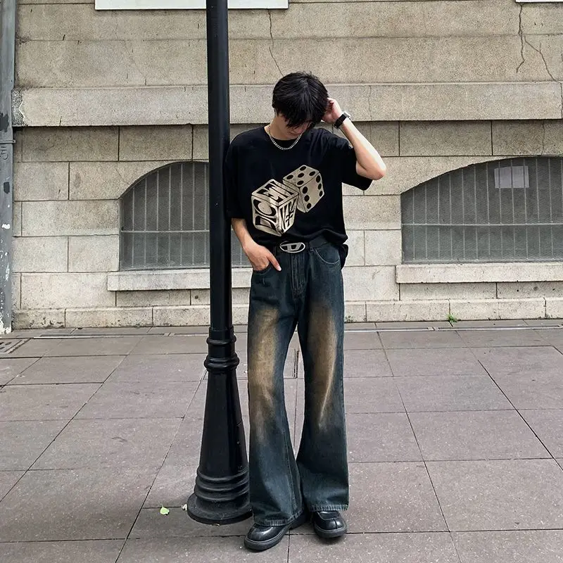 

Джинсы Cleanfit в американском ретро-стиле, синие, выцветшие, с легким расклешением, прямые, стройнящие, весна-лето, молодежный стиль, полиэстер...