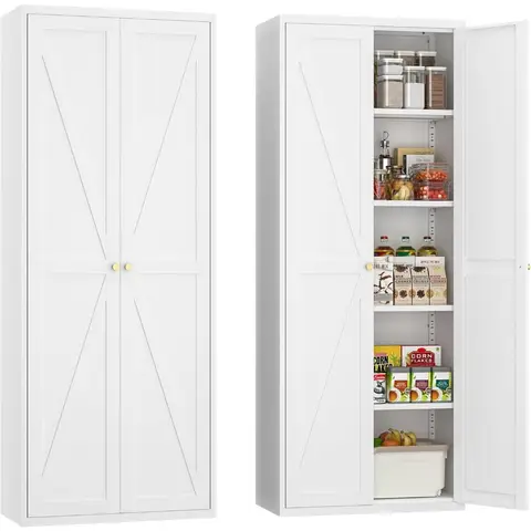 Pantry Cabinet,Tall Kitchen Pantry Storage Cabinet with Doors and Shelves,Metal Pantry Storage Cabinets,Cupboard for Living,Dini