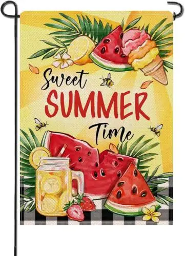 Sweet Summer Time Watermelon Small Decorative Garden Flag, Ice Cream Lemonade Be