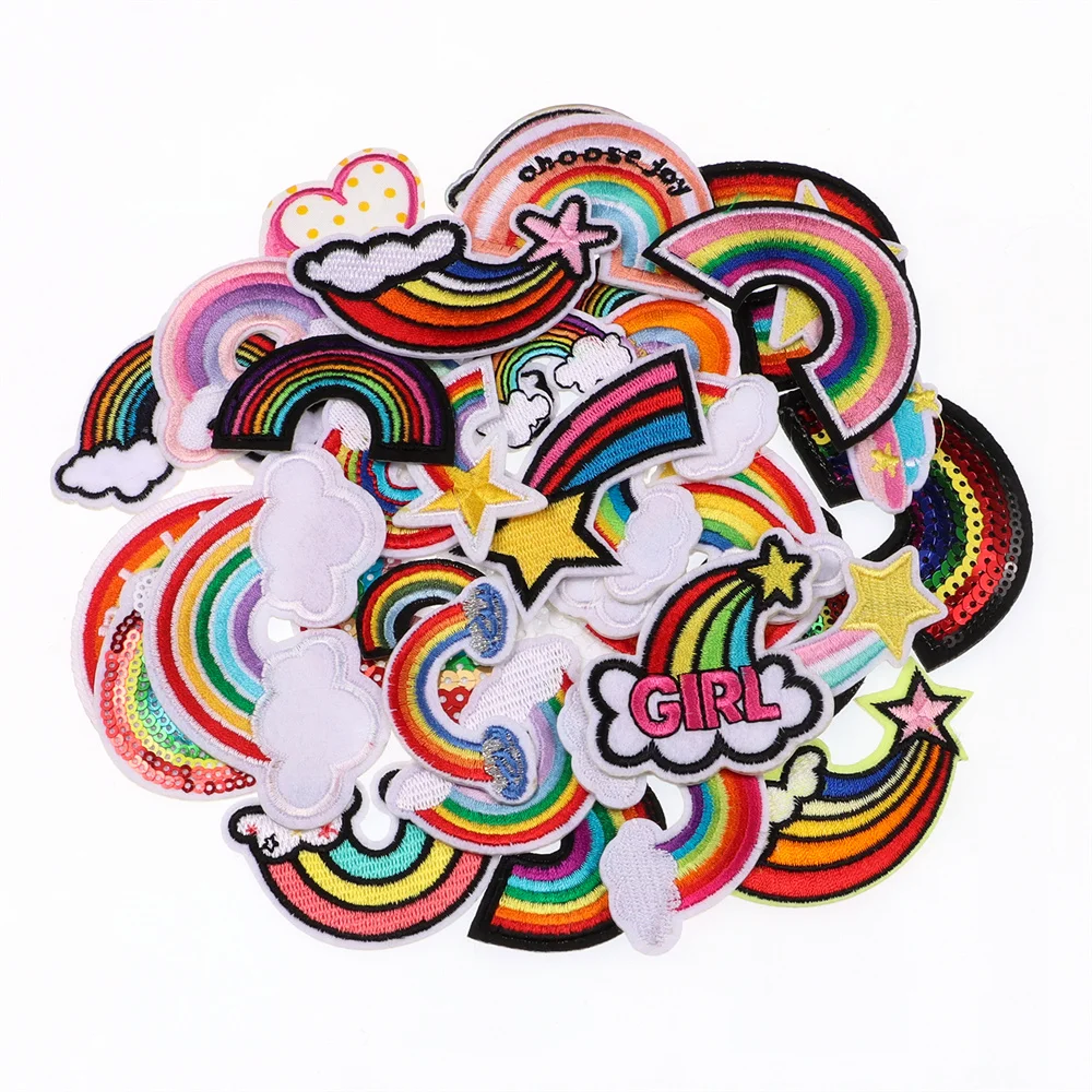 40 stücke Patches Aufbügeln Abzeichen Streifen Regenbogen Ananas Blume Schmetterling Dinosaurier gestickte Applikation Kleidung DIY Aufkleber