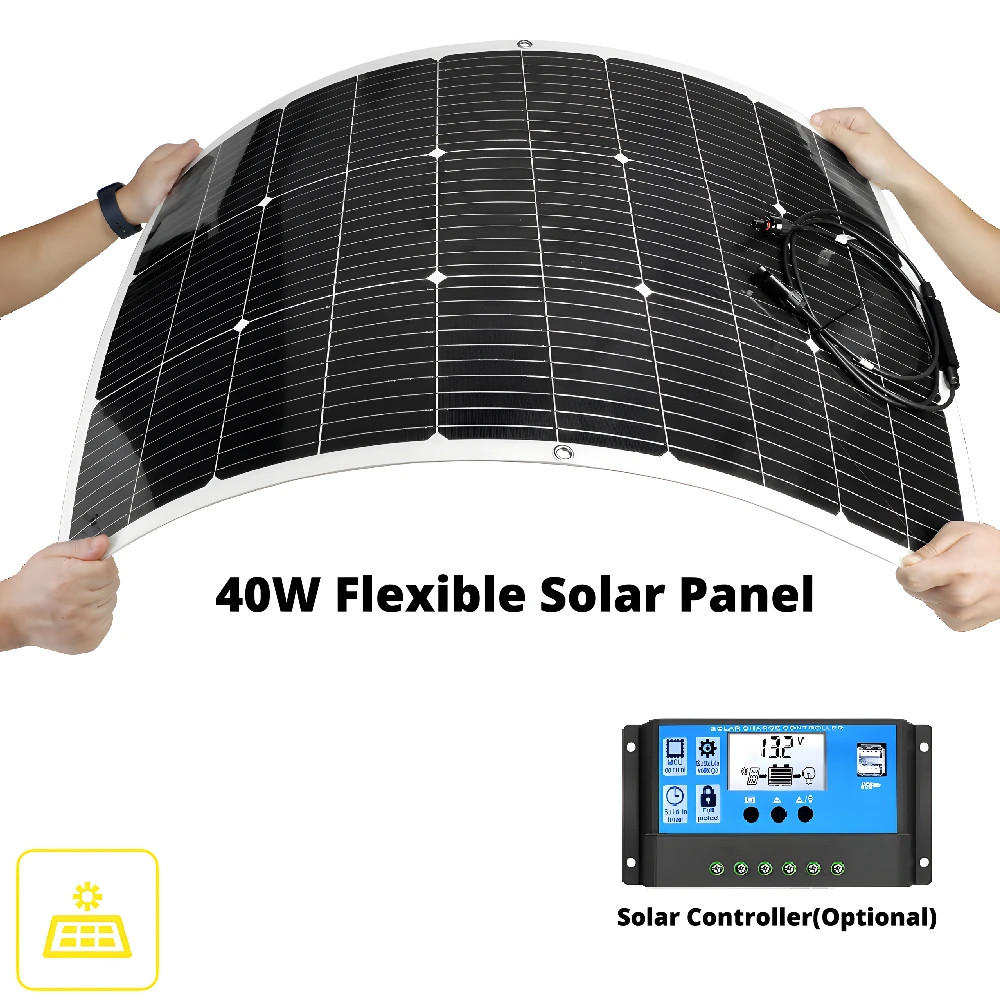 GGJ 40W Flexible Solar Panel 12V System Battery Charger with PV Connector Max 18V for Camping RV Optional Power Solar Controller