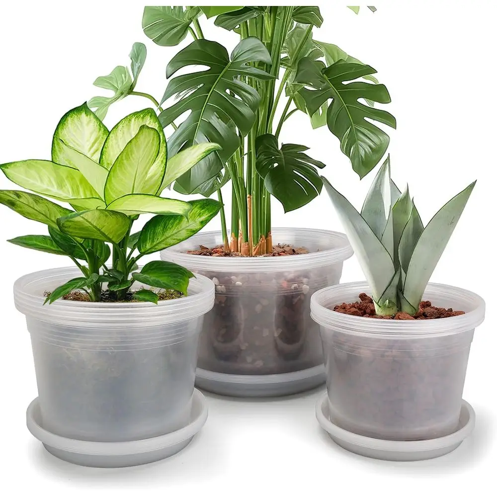 Set of 15 Clear Plastic Nursery Pots with Drainage, 8-12 Inch Sizes, Suitable for Indoor & Outdoor Plants and Succulents