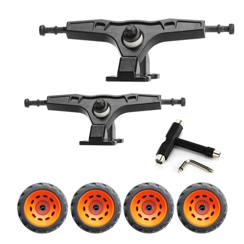 7 Inch Gravity Skateboard Truck With 76Mm Rubber Off Road Skateboard Wheels 608 Bearing Complete Kit,Black