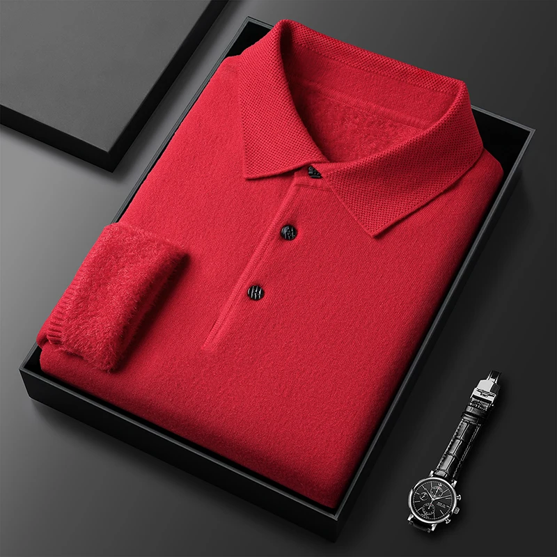 Tendenza di lusso leggera, maglione da uomo semplice, nuovo maglione lavorato a maglia con bottoni e peluche, top con base spessa e calda