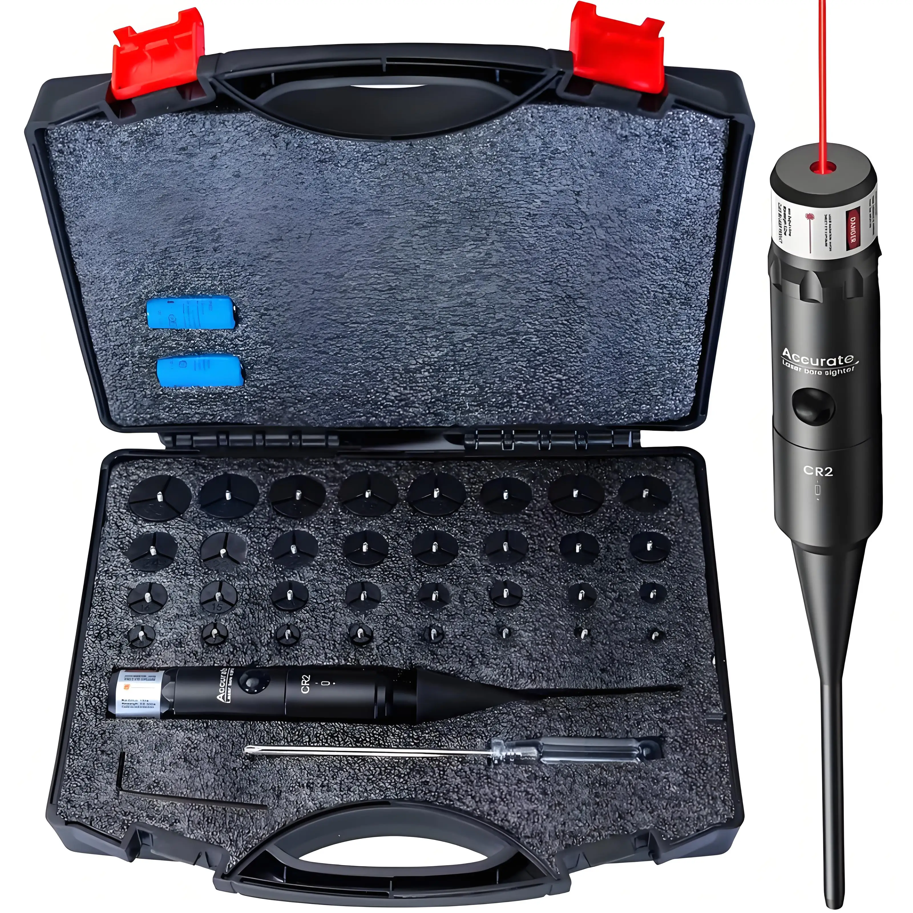 

Red Boresighter Kit With 8/32 Adapters - Multiple Caliber Tactical Elites Bore Sighter - 0.17 Cal To 12GA Rifle Pistol