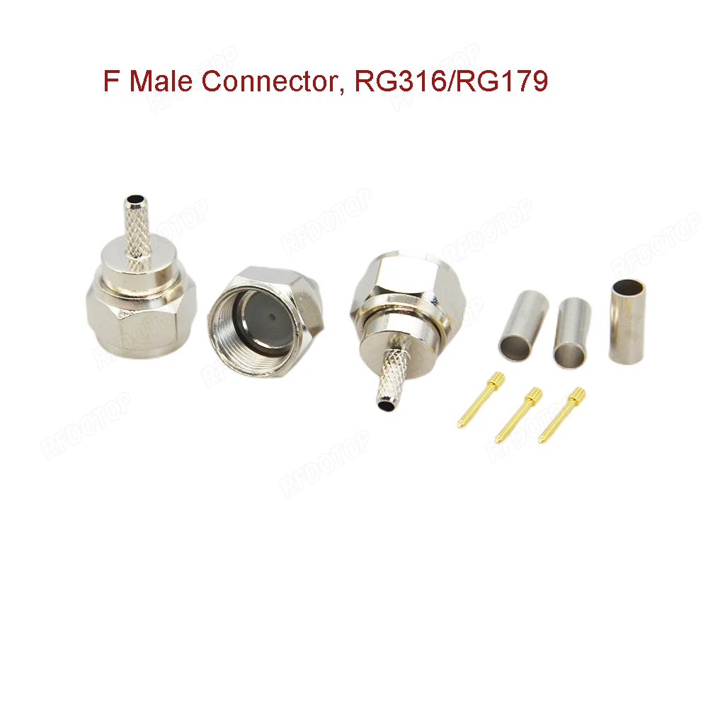 5pcs/lot F Male Plug Female Jack Connector Imperial Right Angle Crimp For RG174 RG316 RG179 RF Connector Gold Plated Brass