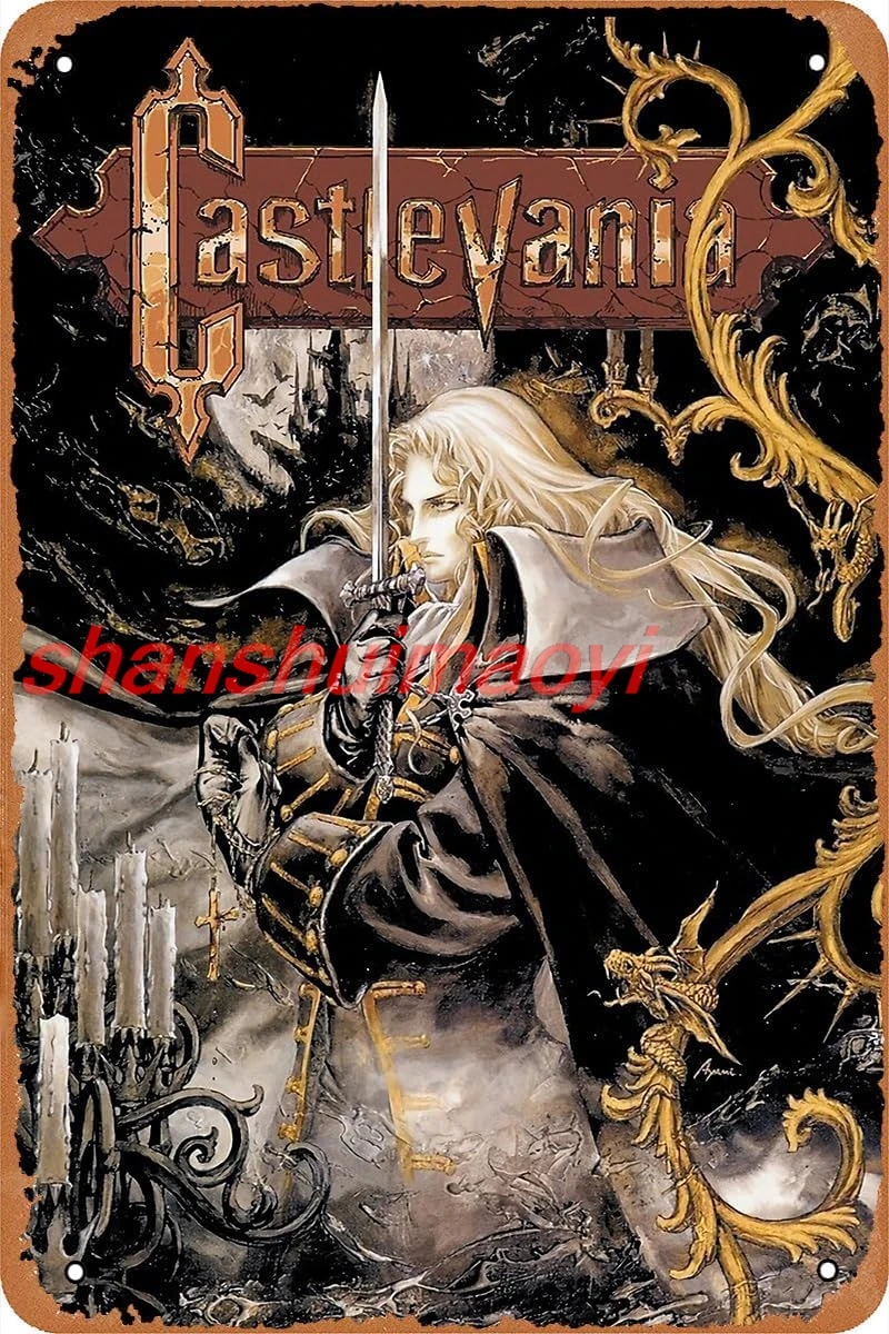 shui Castlevania - Symphony of the Night Game Movie Poster Vintage Look Metal Sign for Bar Man Cave Bedroom Home Wall Art 1pc