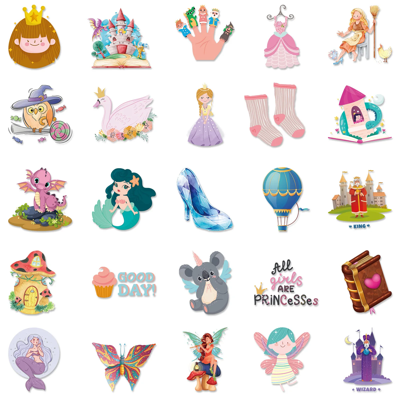 50pcs Children's Fairy Tale Stickers Princess Mobile Phone Decorative Stickers Luggage Scooter Helmet Waterproof Stickers