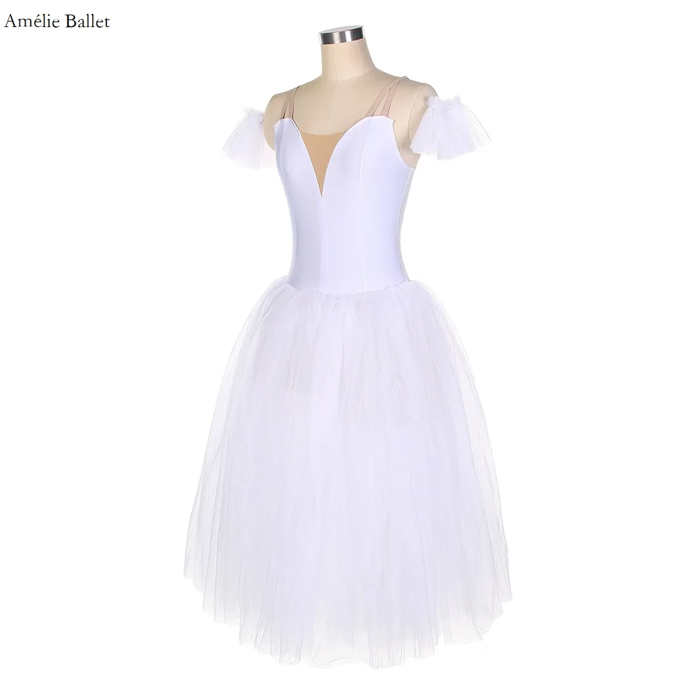 

17002 White Spandex Bodice Ballet Dance Dress With Lace Flowers In Front Dance Tutu For Adult/Child Ballet Stage Dance