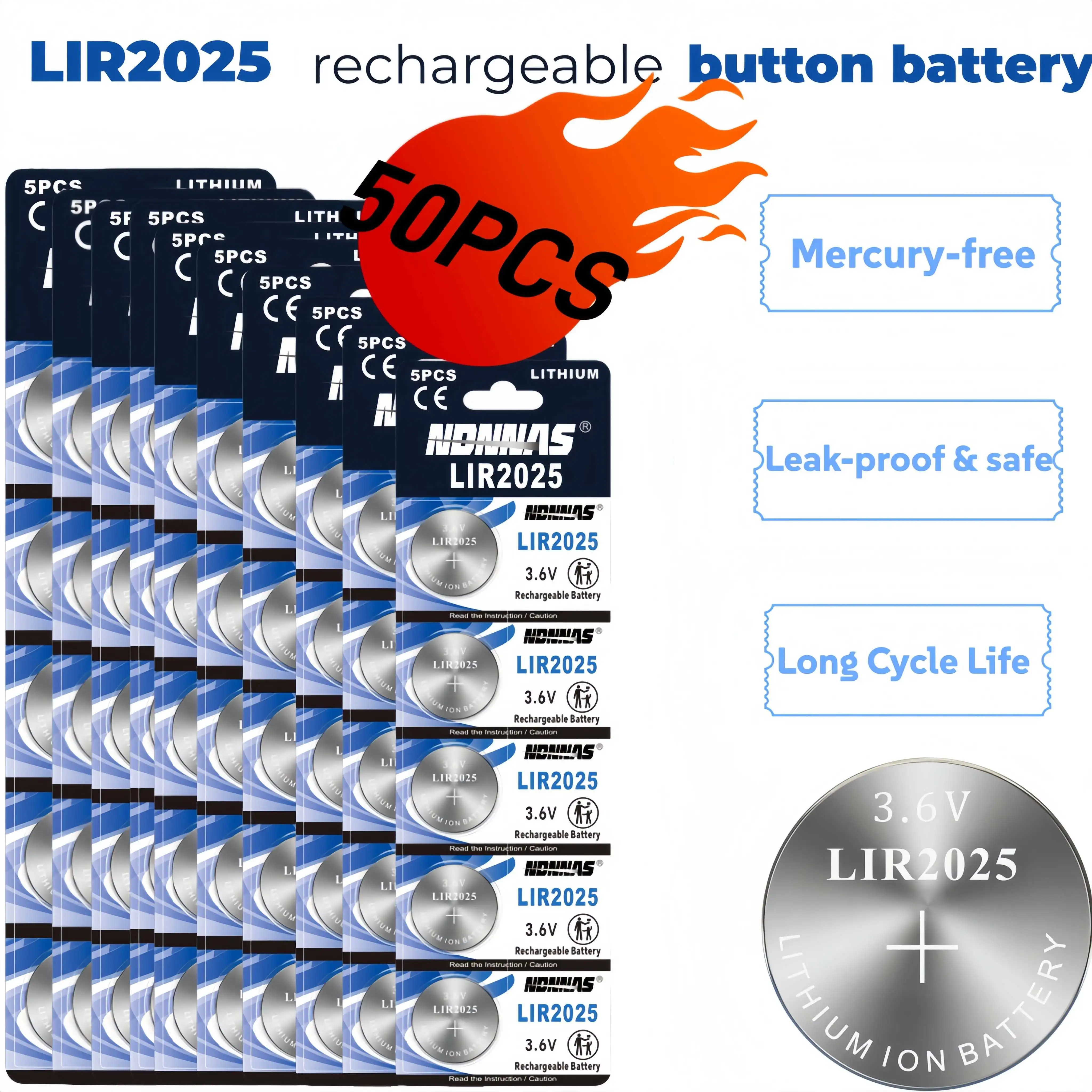 

LIR2025 3.6V Rechargeable Lithium Button Coin Cell Battery Replace CR2025 for Watch Toy Remote Control Key