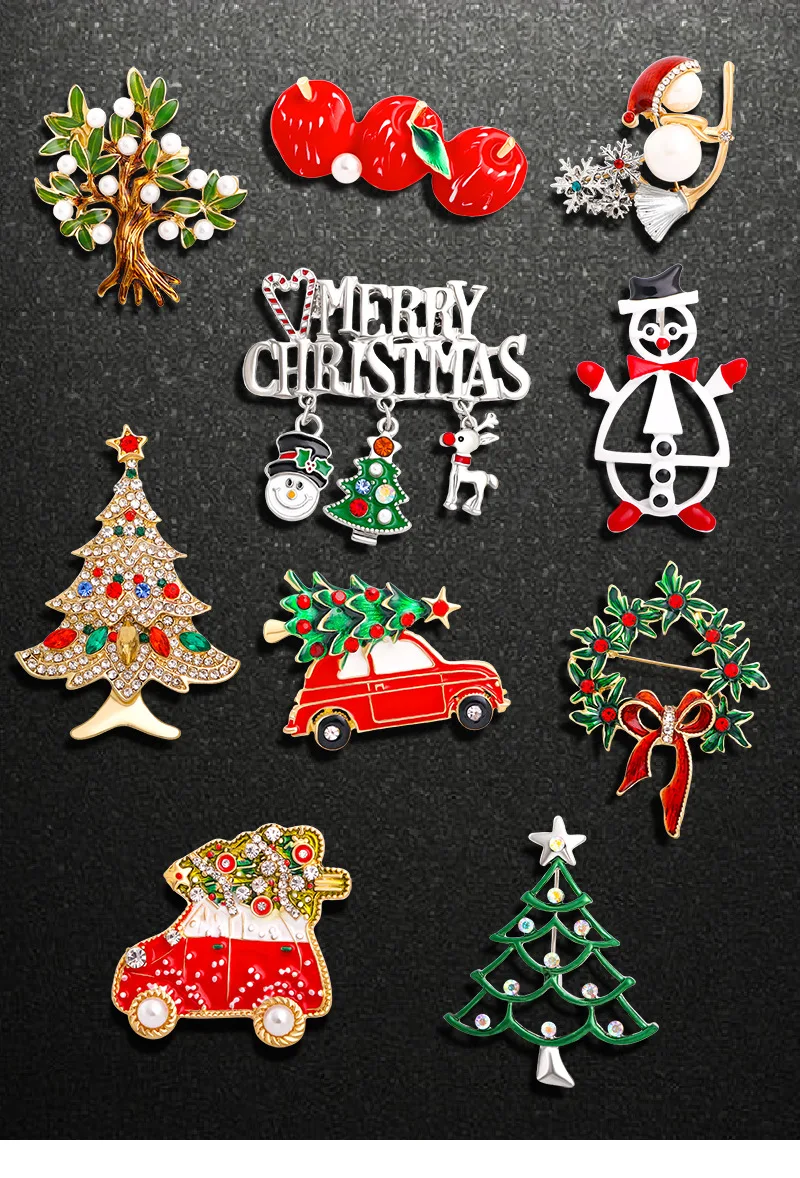 New Year Enamel Car Christmas Tree Brooch Pins Women Fashion Jewelry Gift Trendy Brooches