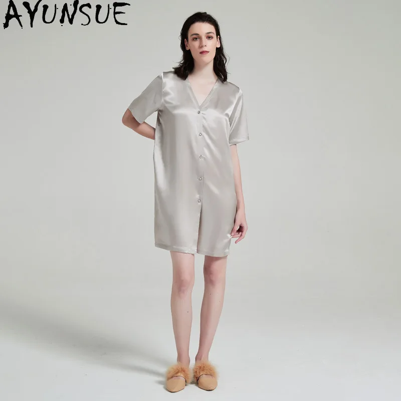 

AYUNSUE 100% Genuine Silk Night Dress Women 19MM Silk Nighty for Ladies 2026 New Arrive Summer Sexy Sleepwear Pijama Feminino