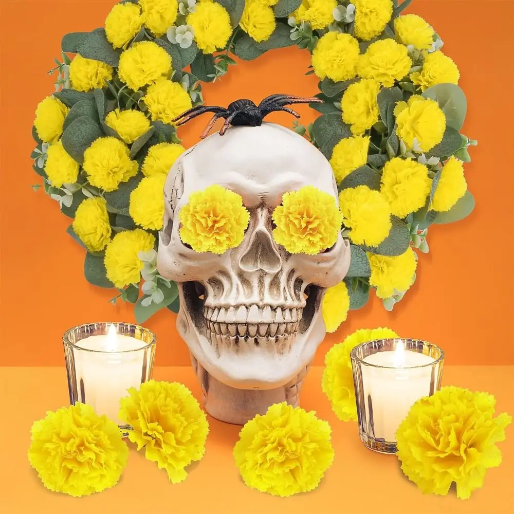 Large Marigold Flower Heads Artificial Silk Marigold Fake Flower Diwali Day Of The Dead Decorations Marigold Garland