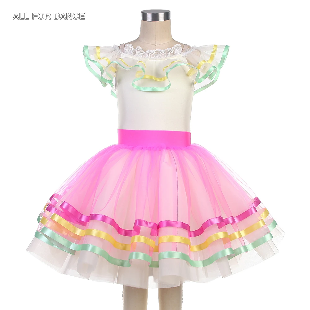 

24010, топ из спандекса цвета слоновой кости с открытыми плечами, лиф ярко-розового цвета и тюля цвета слоновой кости, детские балетные пачки, маленькие танцевальные костюмы