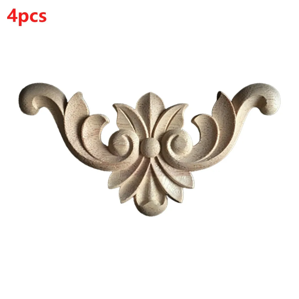 4pc Wooden Carved Corner Onlay Applique Furniture-Mouldings Decal DIY Corner Onlay Decoration Frame Decor Cupboard Cabinet Decal