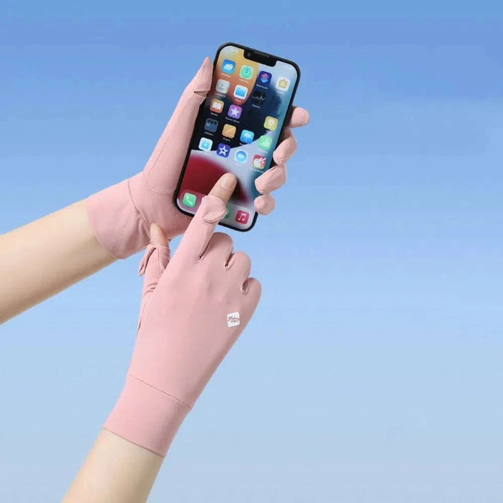 Guanti da donna traspiranti per protezione solare Guanti da equitazione in seta di ghiaccio antiscivolo in silicone anti-UV Touch screen Asciugatura rapida