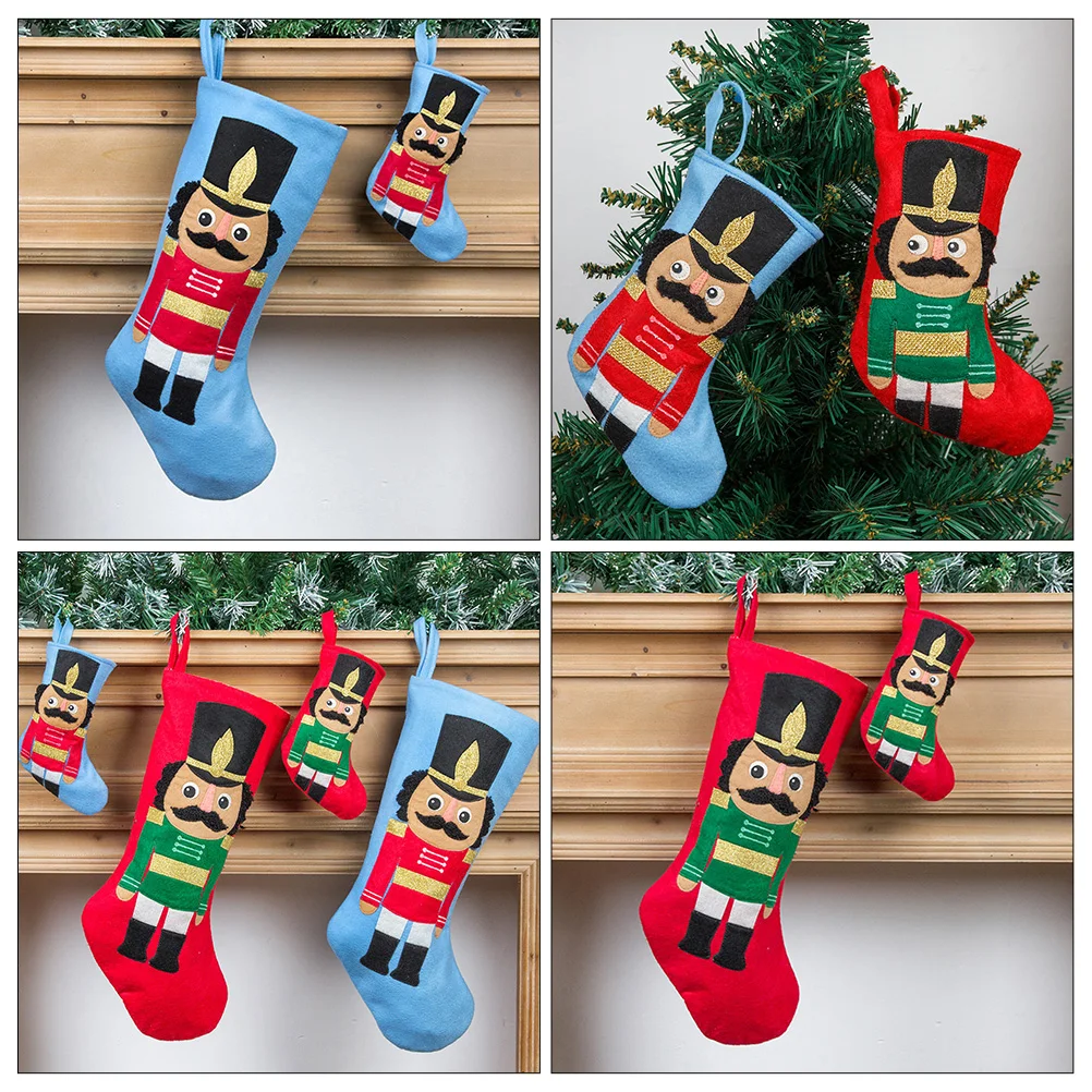 

2pcs Christmas Stocking Pendant Xmas Sock Hanging Ornament Felt Gift Bag For Holiday Party Home Decor Candy Treats Storage