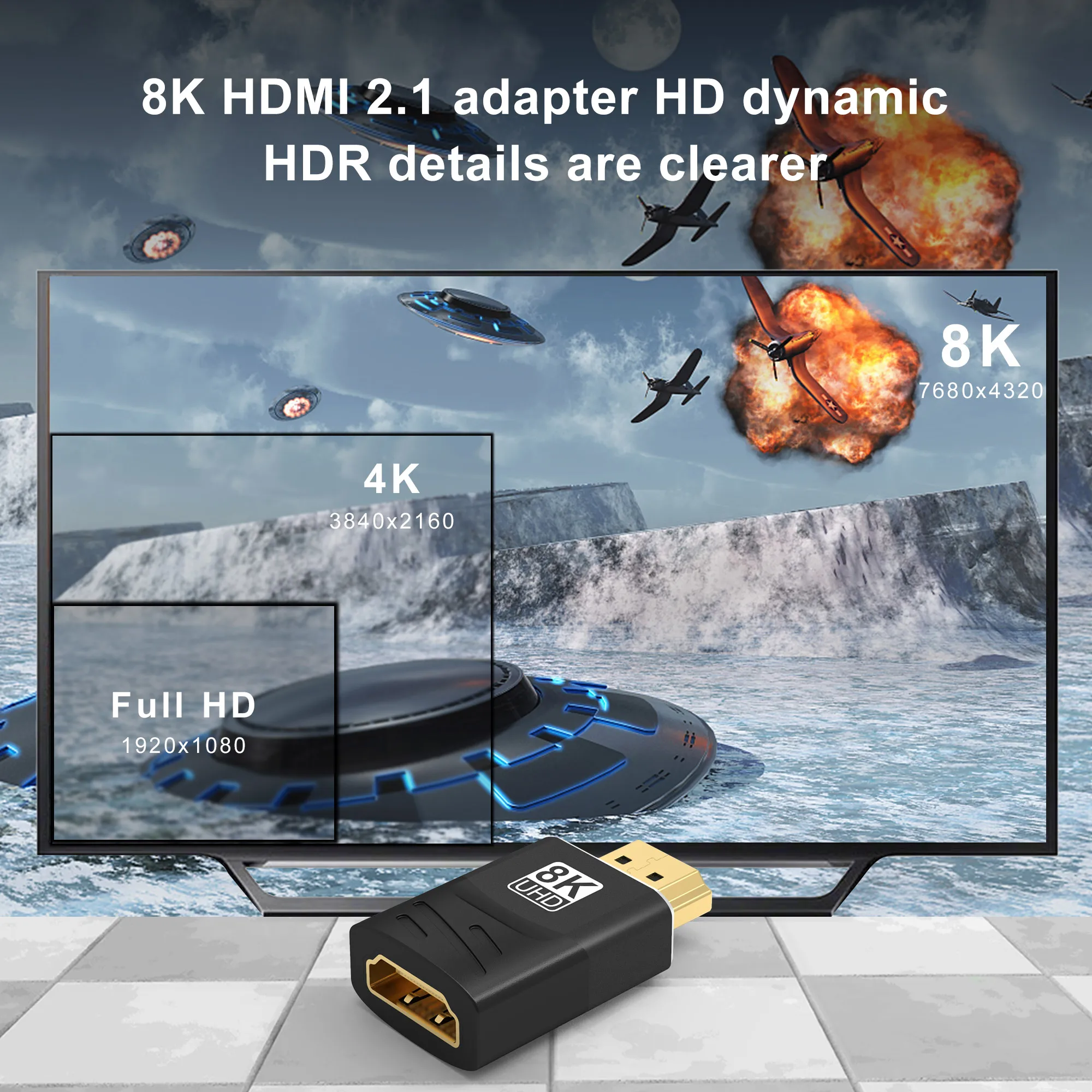 HDMI-Compatible Male to Female Extender 90/270 Degree Right-angle Adapter 8K 60Hz 4K 120Hz 48Gbps HDR Video for PS5 Laptop HD TV