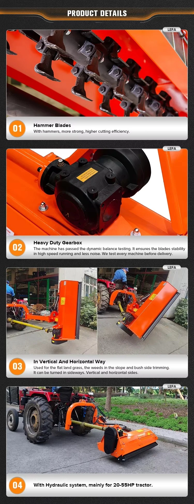 Farm Machinery 3 Point PTO Flail Mower for Tractor  Hydraulic Mi-heavy Verge Mulcher