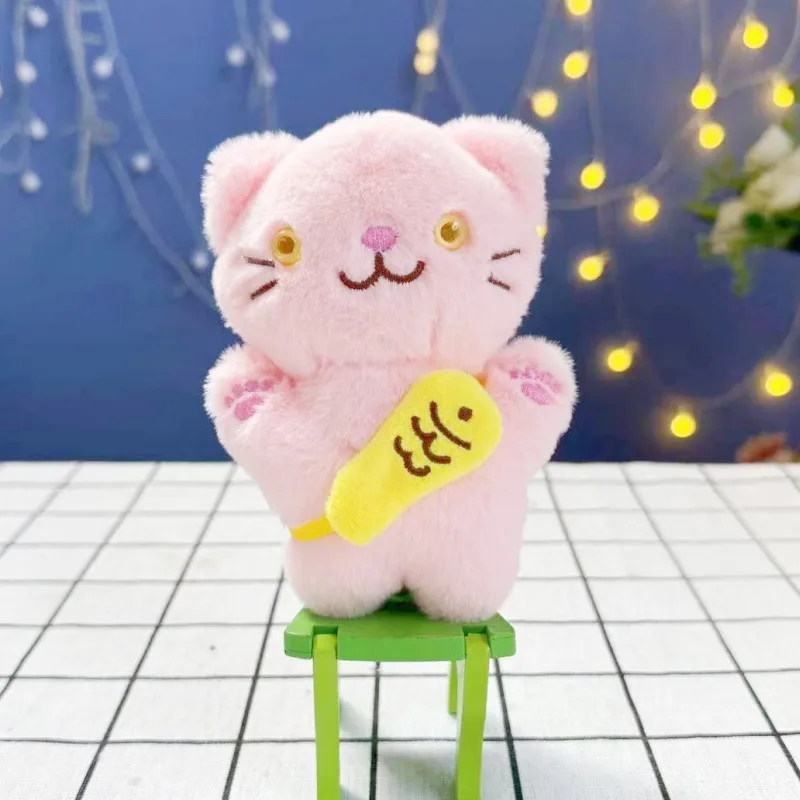 حقيبة ظهر لطيفة على شكل سمكة صغيرة، قلادة دمية من القطيفة على شكل قطة، سلسلة مفاتيح دمية، قلادة حقيبة هريرة