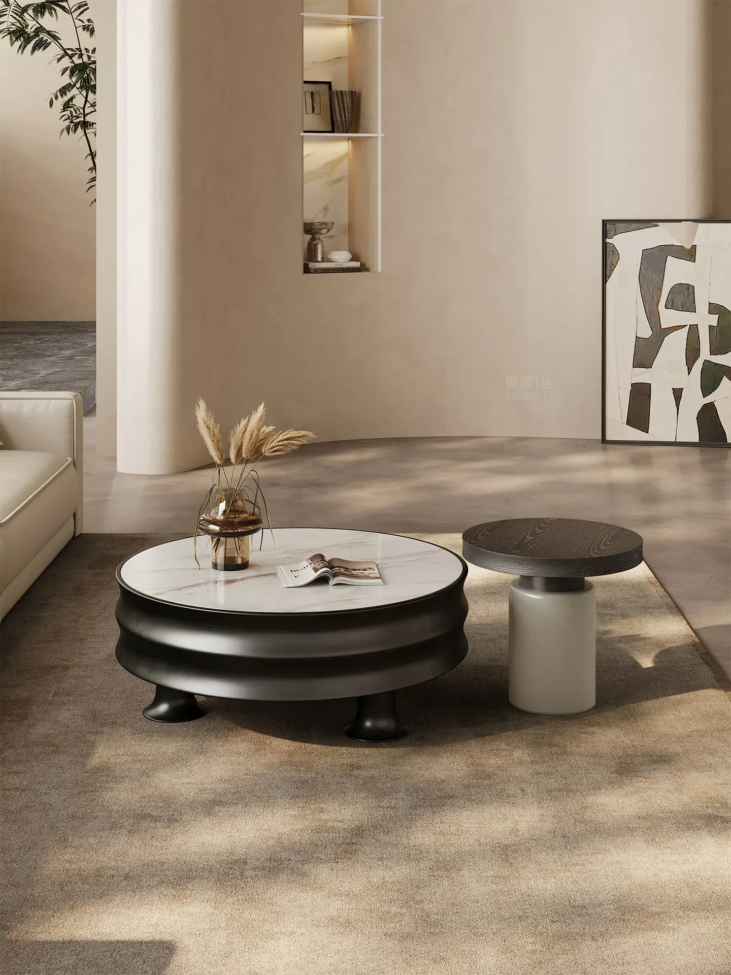 Natural Luxury Stone Round Coffee Table Italian Minimalist High-end Coffee Table