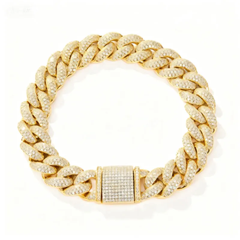 

A 925 sterling silver hiphop bubble chain bracelet, 12mm wide, fully set with moissanite stones, featuring micro-set cubic zirco