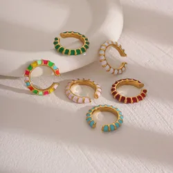 New ins style color drip oil ring stainless steel plated 18K gold color ear bone clip wheel C-type jewelry